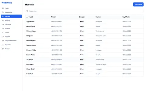 Welda Clinic — Hasta takibi ve kayıtları