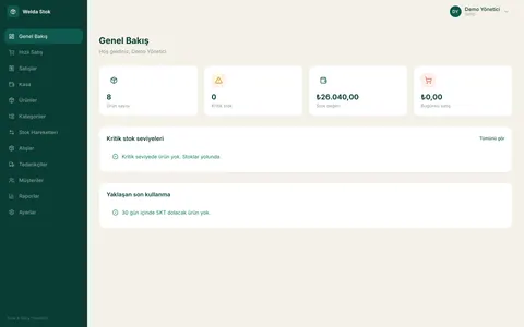 Welda Stock Kasap — Genel bakış paneli