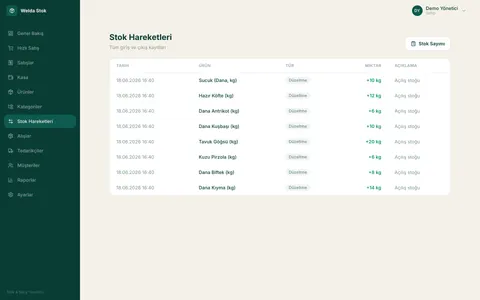 Welda Stock Kasap — Stok takibi