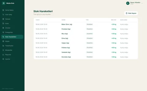 Welda Stock Manav — Stok takibi